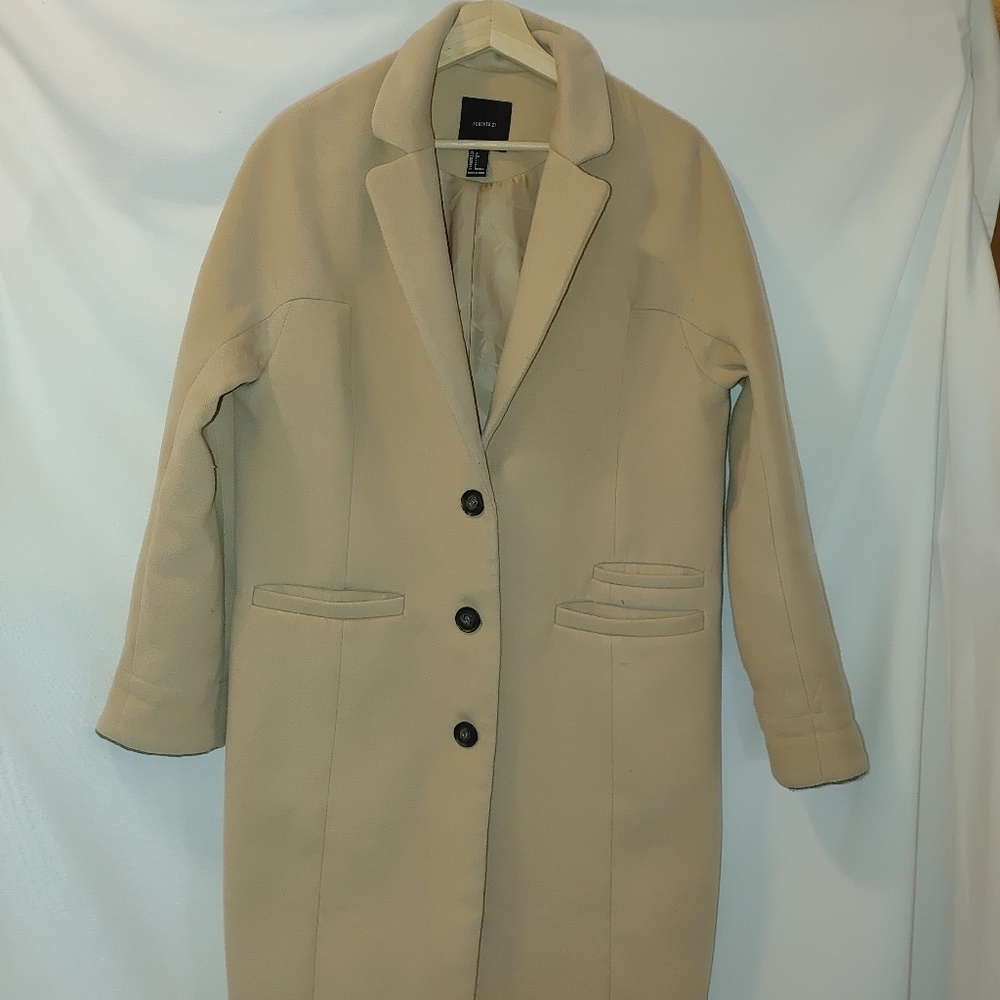 Forever 21 Au Revoir Overcoat Longline Car Coat Neutral Tan Single Breasted‎ - Picture 4 of 12